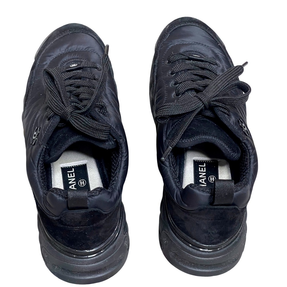 Chanel G38035 Black Nylon Suede Sneakers CC Logo Trainer Shoes EU 39 US 8.5 - Picture 3 of 15